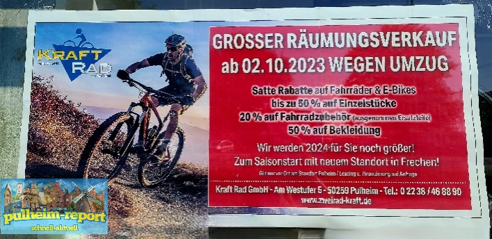 Der Räumungsverkauf von Kraft Rad in Pulheim läuft.