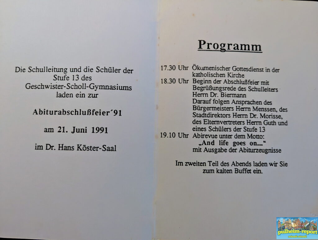 Abiturabschlussfeier 1991 Geschwister-Scholl-Gymnasium Pulheim: Ich war dabei!